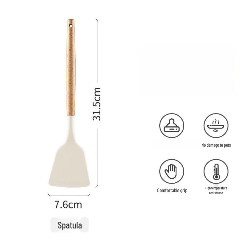 Ruhan Silicone Kitchen Utensil Set with Solid Wood Handles