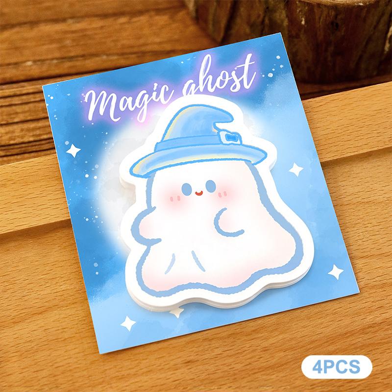 Halloween Ghost Sticky Notes Set 1/4Pcs Reusable Cute Cartoon Die Cut Memo Pad for Study Work Daily Reminder
