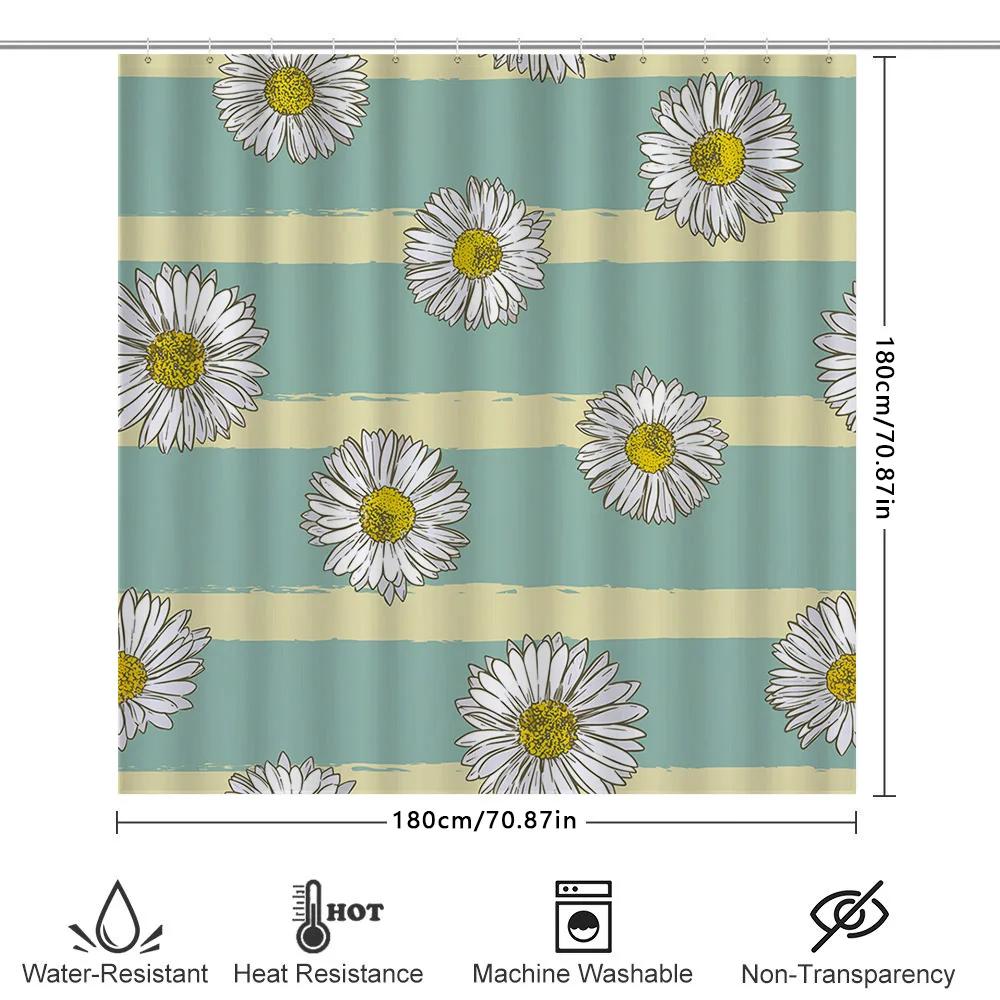 Chic Floral Print Shower Curtain with Yellow Stripe Bath Decor Luxury Waterproof Home Decoration Modern Bathroom Accessories F