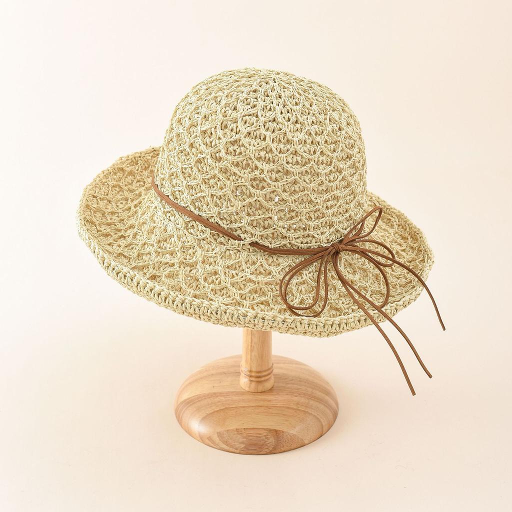 Women Ponytail Straw Sun Hat Wide Brim Visor Summer Adjustable Cap Sun Beach Foldable Hats