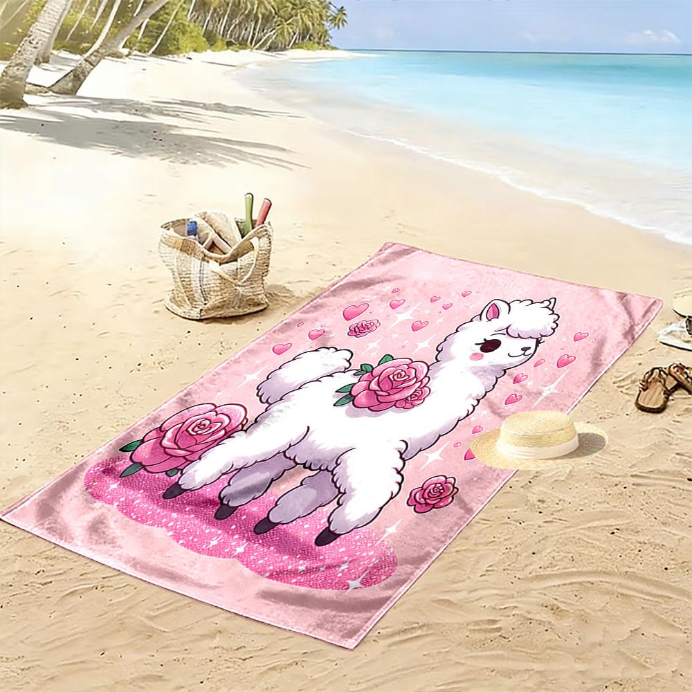 Adorable Alpaca with Roses and Hearts Patterned beach towel quick dry perfect for travel outdoor sports jogging the beach and swimming