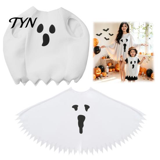 Durable Ghost Outfit for Halloween Decoration Poncho Costume Kids Adults, Spooky White Cloak Soft Friendly Dress Kindergarten Performance with