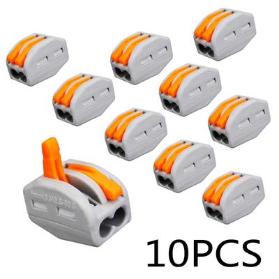 10 Stück Federhebel-Klemmenblock, elektrischer Kabel-Draht-Stecker, 2-Wege-Stift, 32 A