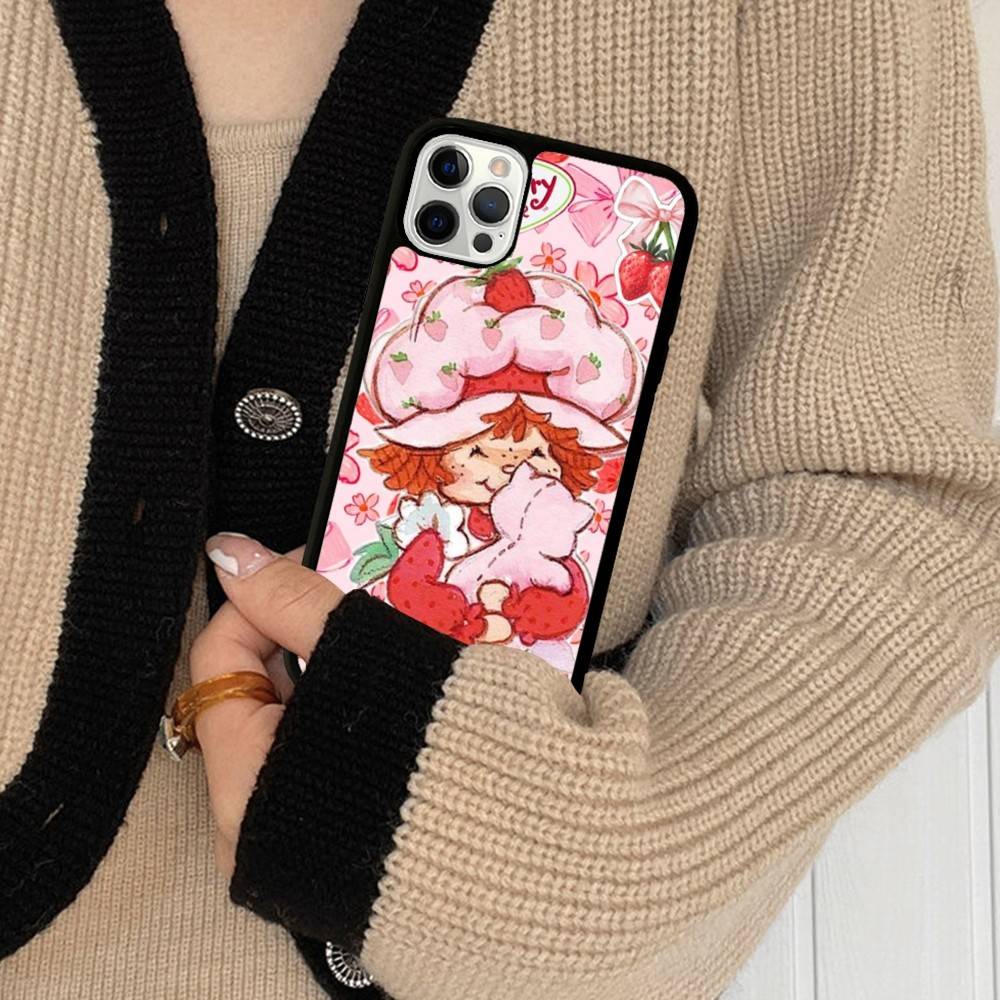 Animated S-Strawberry S-Shortcake Phone Case For IPhone 17 16 Pro Max 11 12 13 14 15 Hard PC+TPU Bracket Back Cover