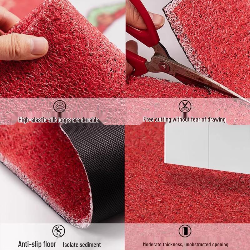 Christmas Loop Pile Non-slip Doormat: Wear-resistant, Cuttable, Ideal for Home Entrances