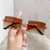 European And American- Square Frameless Metal Sunglasses With Bevelled Edges Women's Gradient-tinted Sunglasses Trendy Eyewear