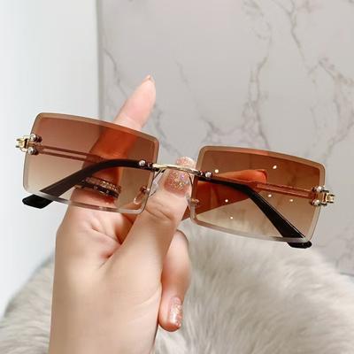 Gafas de Sol Metálicas Cuadradas Sin Marco Europeas Y Americanas Con Bordes Biselados Gafas de Sol con Gradiente Para Mujer Gafas de Moda
