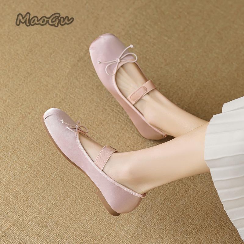 Fashion Butterfly Knot Flat Sole Single Shoes for Women Shallow Mouth Mary Jane Shoes Cute Bow Low Heel Pumps Round Toe Spring Autumn