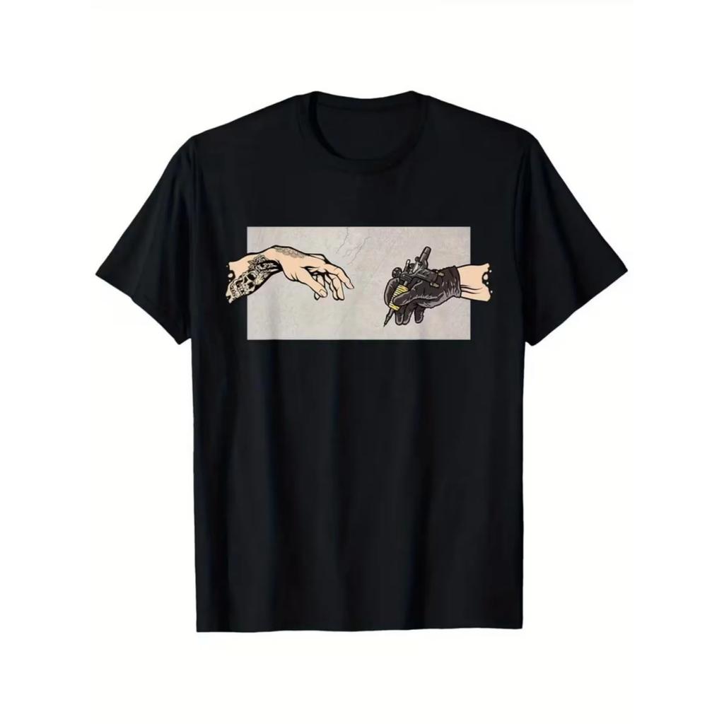 Tattoo Artist's Hand and Bird Design - Printed Pattern Top Suitable for Parties, Outdoor Activities, Bohemian Style T-shirts
