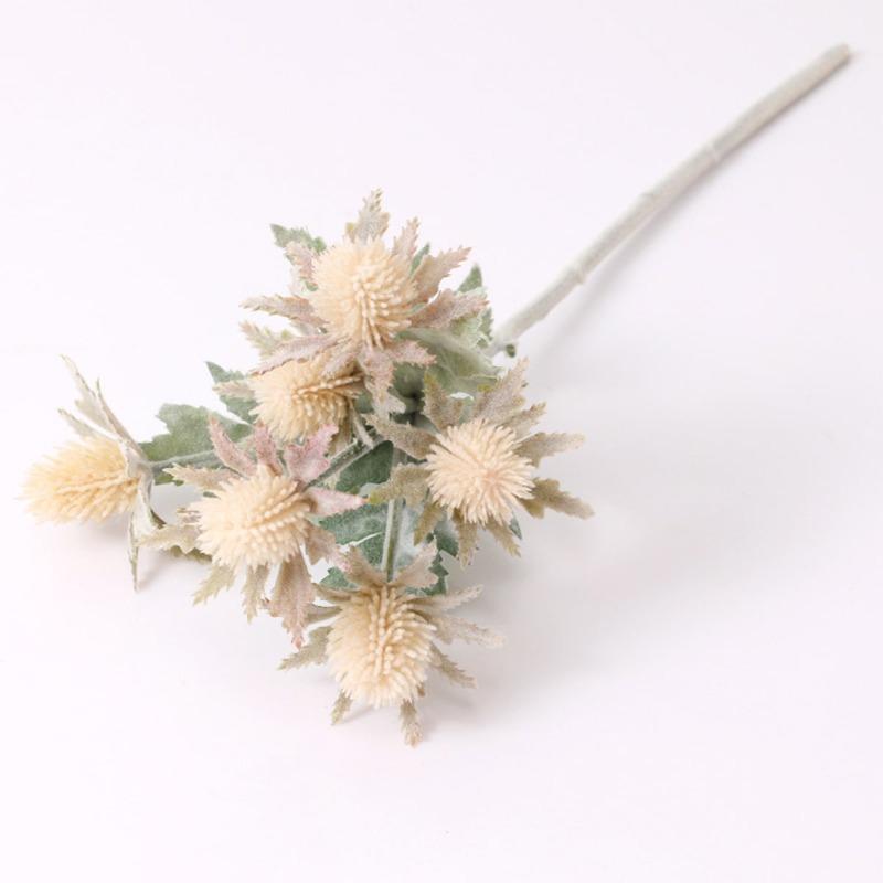 5 Pcs Artificial Flowers Artificial Flocking Eryngium Plastic Fake Plants Home Wedding Office Bedroom Living Room Coffee Table Decoration