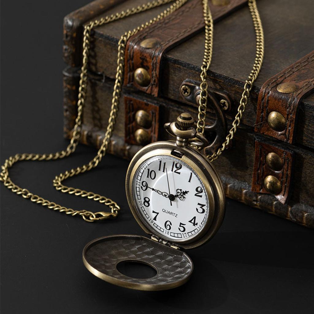 Vintage Charme Schwarz Unisex Mode Römische Zahl Quarz Steampunk Taschenuhr Damen Herren Halskette Anhänger mit Kette Geschenk