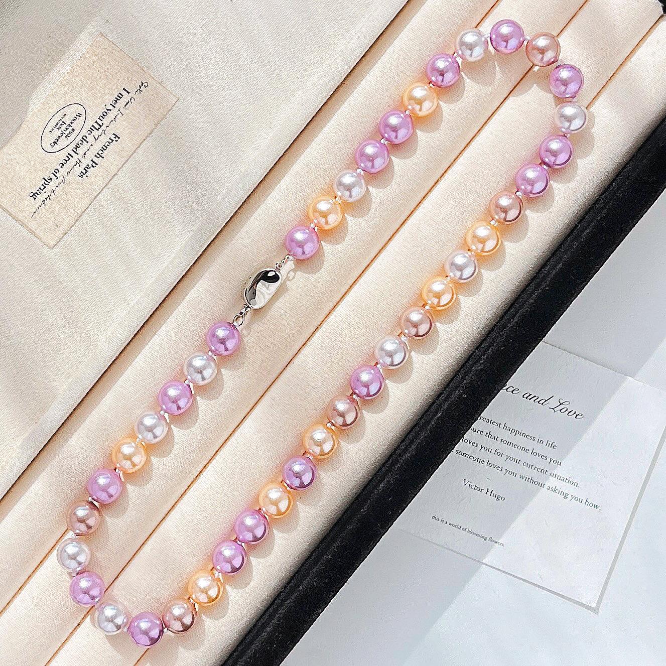 

High Quality Mixed Color Artificial Crystal Pearl Necklace Neck Chain Sweater Chain Women