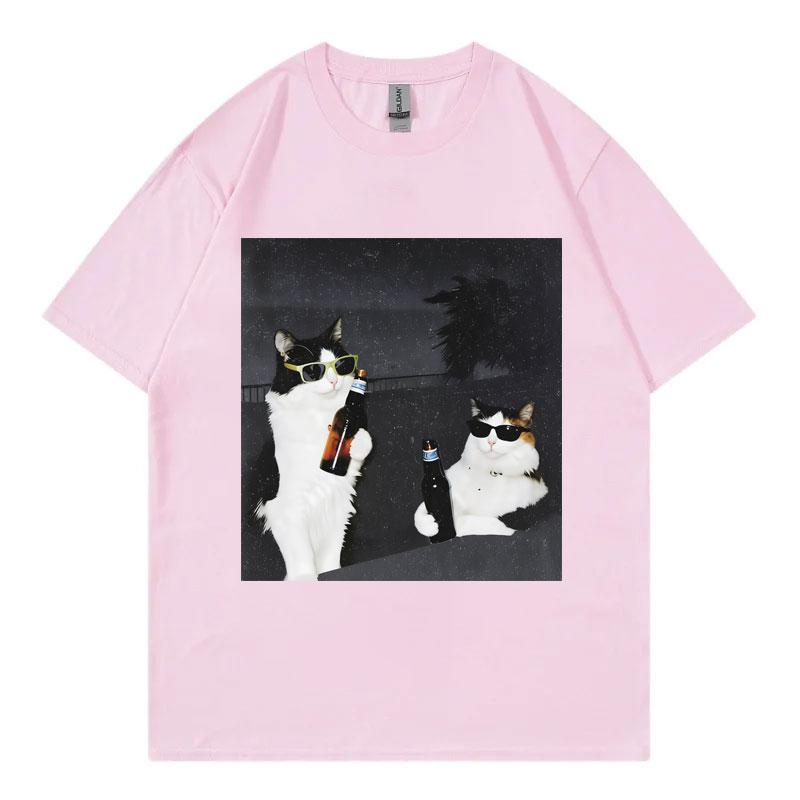 Bier Katze Kumpel Lustiges Meme T-Shirt Unisex Unisex Mode Vintage Kurzarm T-Shirt Sommer Lässig Locker Baumwolle T-Shirts Streetwear