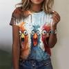 Cute Chicken Pattern T-shirt Women Funny Animal 3d Printed T-shirt Summer Fashion O-neck Top Short Sleeve
