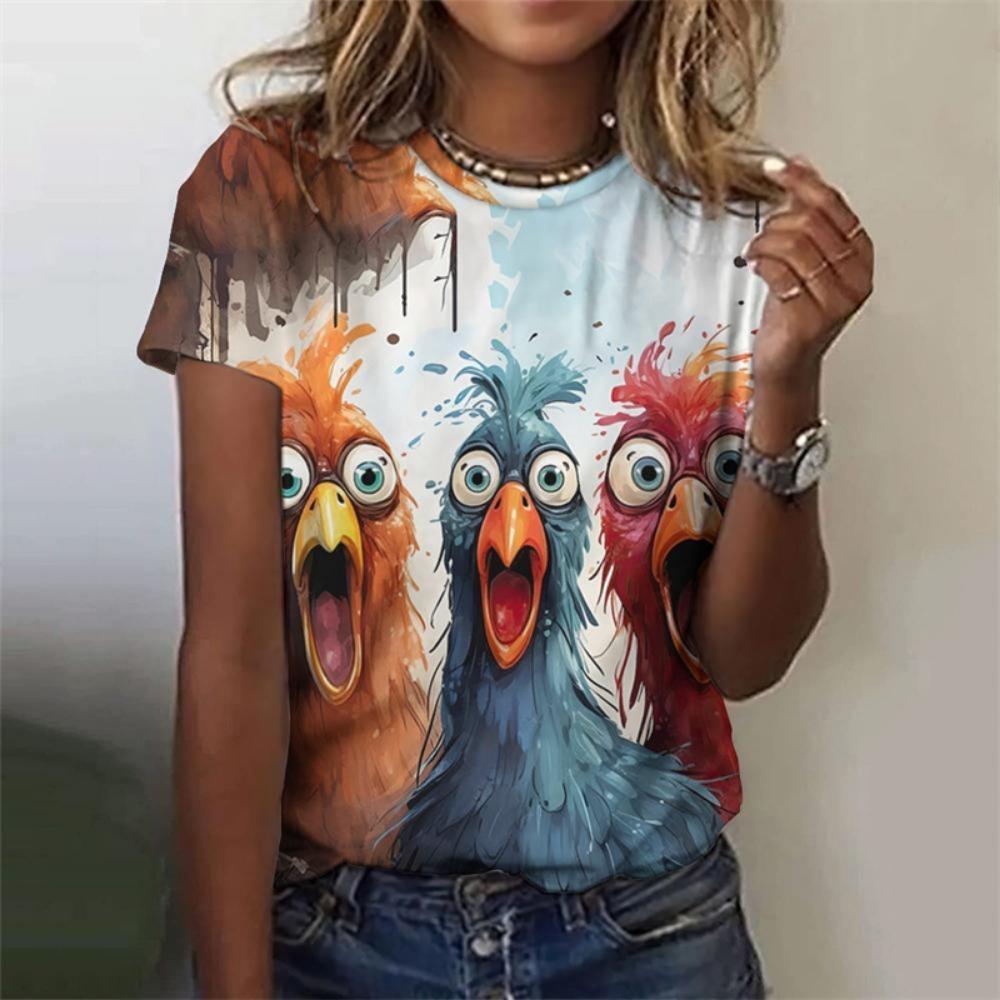 Cute Chicken Pattern T-shirt Women Funny Animal 3d Printed T-shirt Summer Fashion O-neck Top Short Sleeve