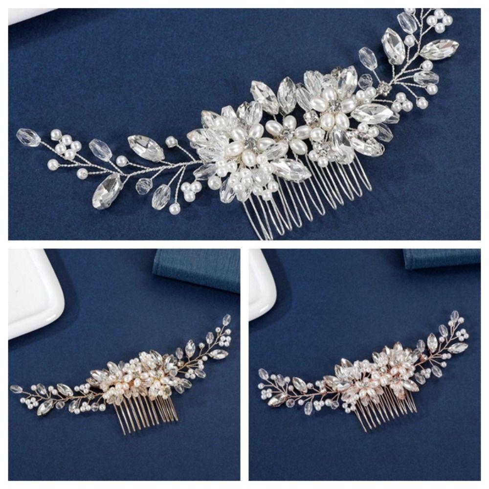 Flower Bridal Headpiece Jewelry Rhinestone Hairpin Gift Pearl Hair Combs  Wedding Ceremony