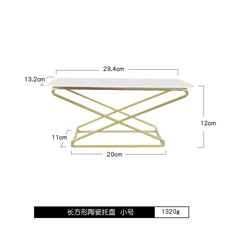 European Style White Ceramics Cake Pan Banquet Golden Metal Display Stand Rectangular Dessert Sushi Plate Decoration Cake Stand