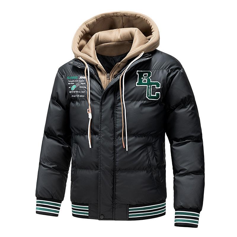 New Winter Fake Two-piece Cotton Jacket Couple Clothes Fashion Couple Warm Bread Jacket Loose Fake Two-piece