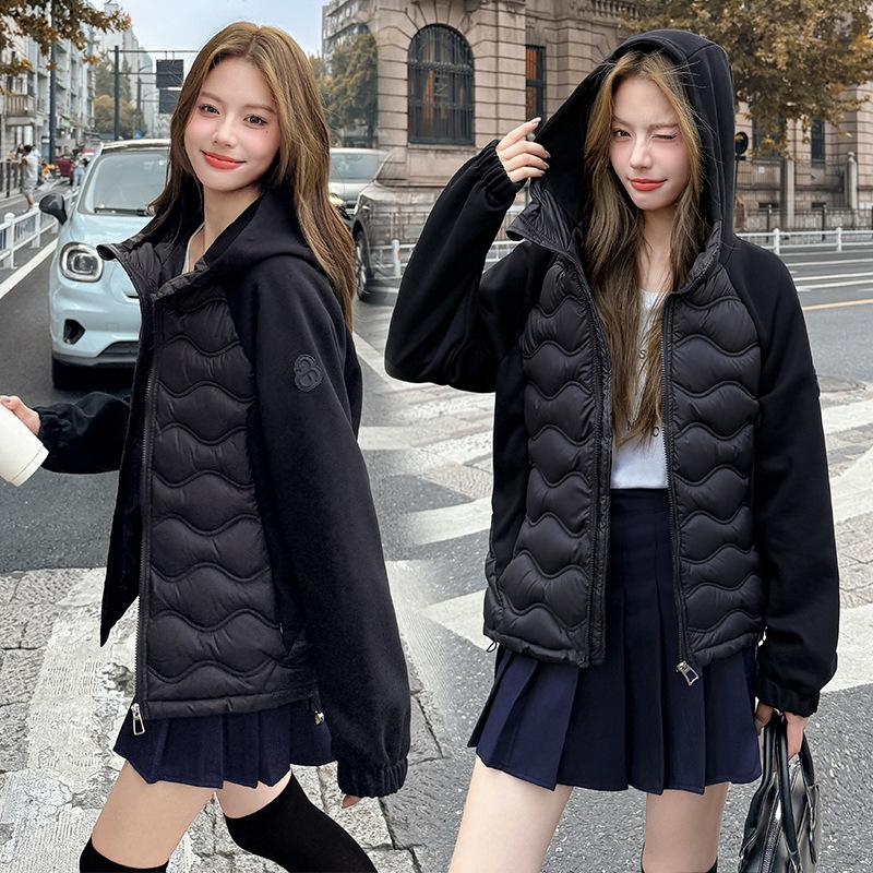Splicing down cotton-padded clothes short winter new fashion hooded loose cotton-padded clothes jacket cotton-padded jacket