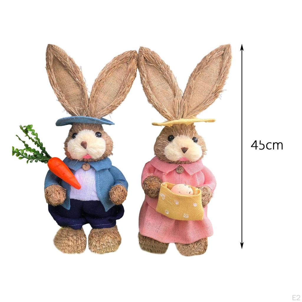 1 Pair Artificial Woven Figures Animal Model Sculpture Standing Statue Doll for Office Easter