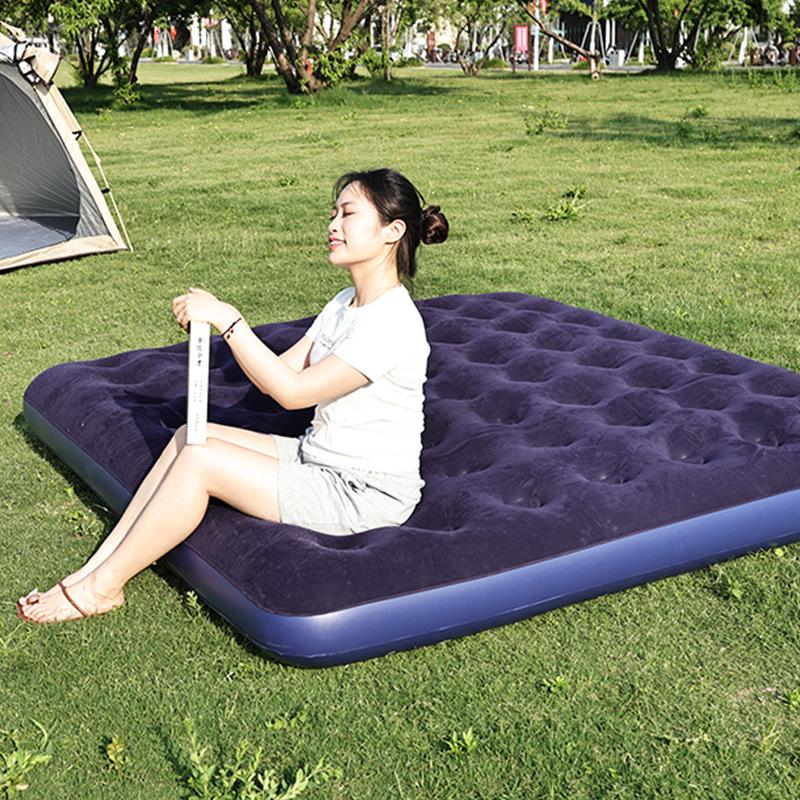 Portable Outdoor Inflatable PVC Air Mattress - Thickened Flocked Design for Home & Camping