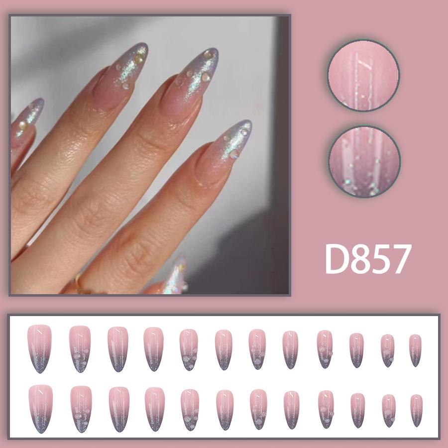 

Blue-Gray Gradient Almond Press-On Nails with Glitter - 24 Medium-Long Pieces