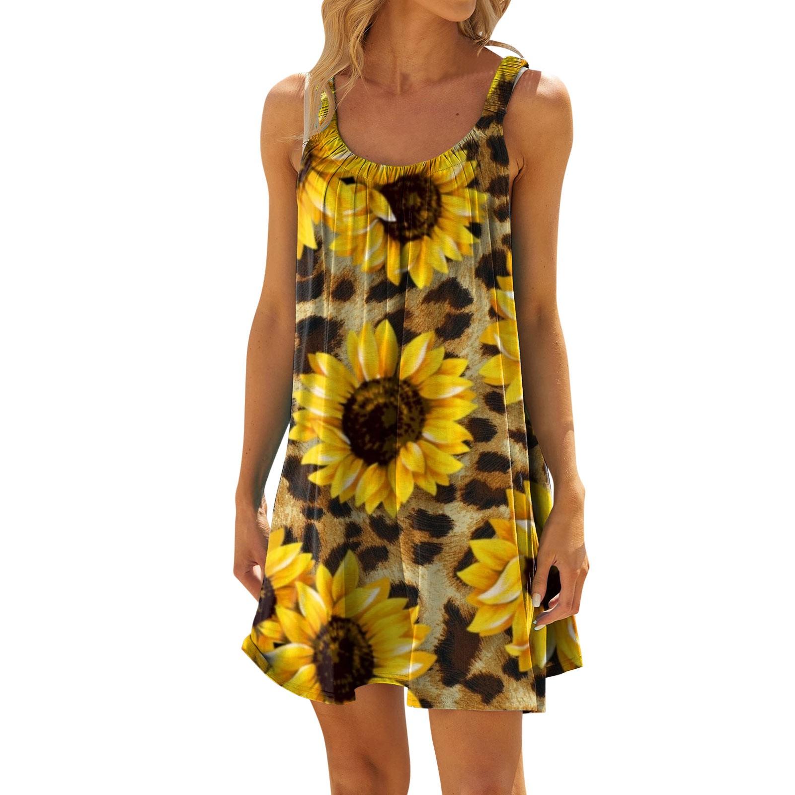 Women s Fashion Summer Beach Casual Print Sleeveless Cute  Sling Dress XXXL оранжевый