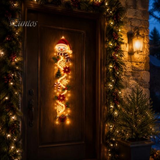 Snowflake Xmas Mantel Accents Glowing Christmas Door Hanger, Crochet Spiral Ornament with LED Lights, Snowman Santa Reindeer Decorative Winter