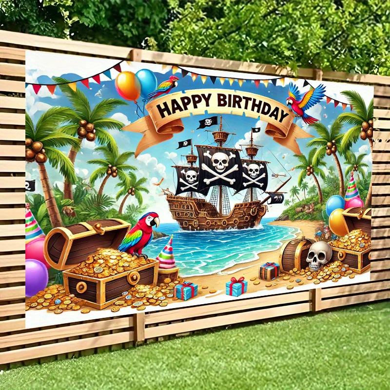 Happy Festival | Pirate-themed Birthday Celebration Banner - Vibrant Polyester Fabric Wall Covering