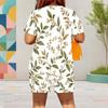 Women Plus Size Floral Leaf Printed Round Neck Short Sleeve Top Pocket Shorts Two Piece Set