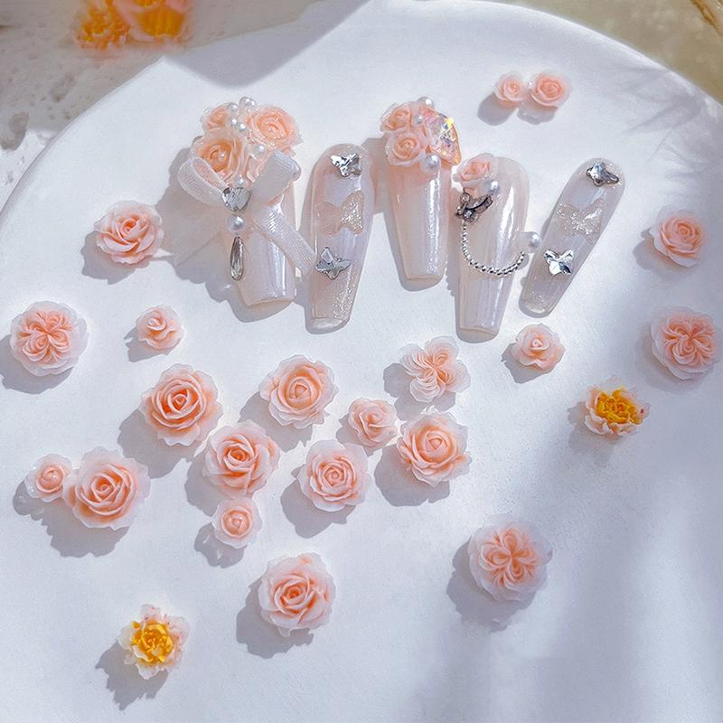 100Pcs Nail Art Mini Flower Resin Gem Stones Diy Nail Crafts 3D Stickers For Gel Polish Nail Accessories Multi-Colors Rose