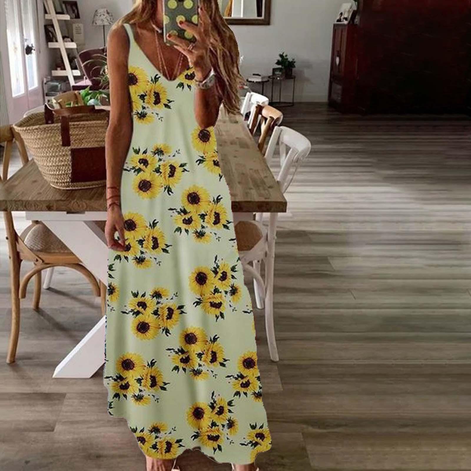 

Женские свободные платья с принтом без рукавов, повседневное длинное платье с карманами XXL жёлтый