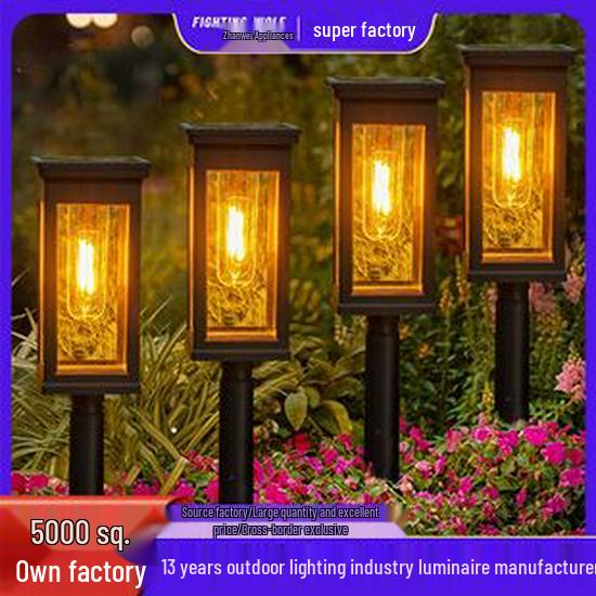 Automatic Solar Garden Lights: Cross-border Outdoor Landscape Lighting with Tungsten Filament for Lawn and Ground Insertion.