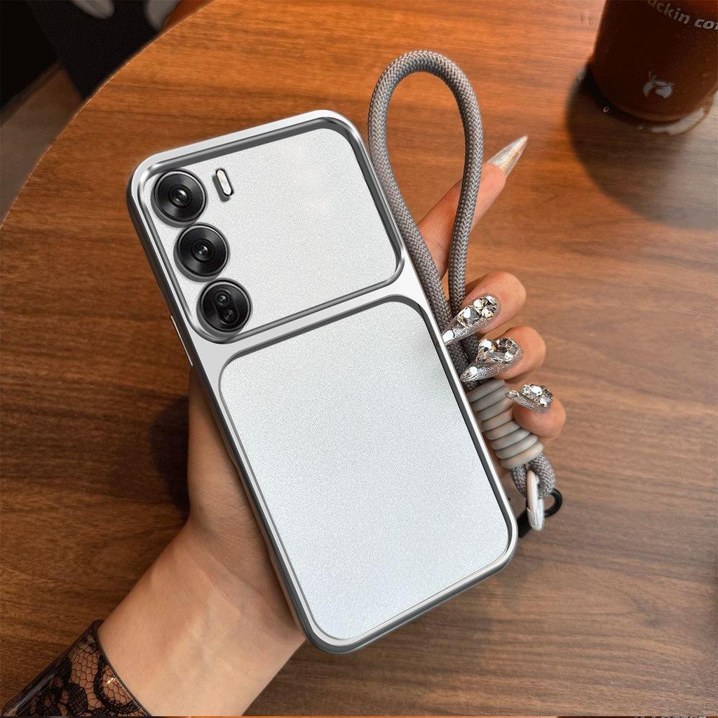 Luxury Big Window Phone Case with Lanyard for OPPO Reno12 5G Premium Textured Casing