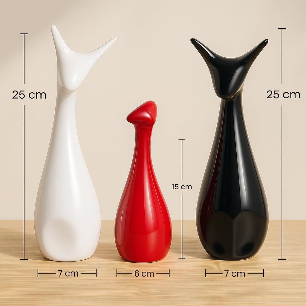 Home Decor Lucky Deer Statue Family Piano Finish Ceramic Figures - (Set of 3, Red Black, White)