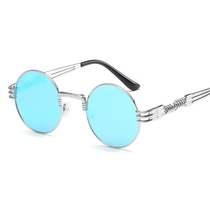 

Круглые Солнцезащитные Очки Ретро Мужские Женские Винтажные Готические Хиппи Стимпанк Солнцезащитные Очки Silver+Blue