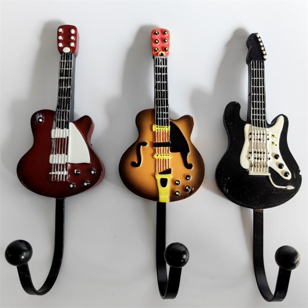 Guitar Wall Hook Guitar Shaped Wall Hooks Metal Hooks Wall Mounted Vintage Decorative Hooks Rack Hangers for Hanging Clothes Coats Towels Keys Hats