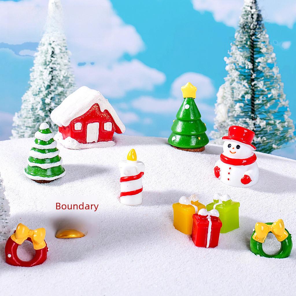 Playful Christmas Resin Miniature Set Snowman Santa Tree House For Touch Festive