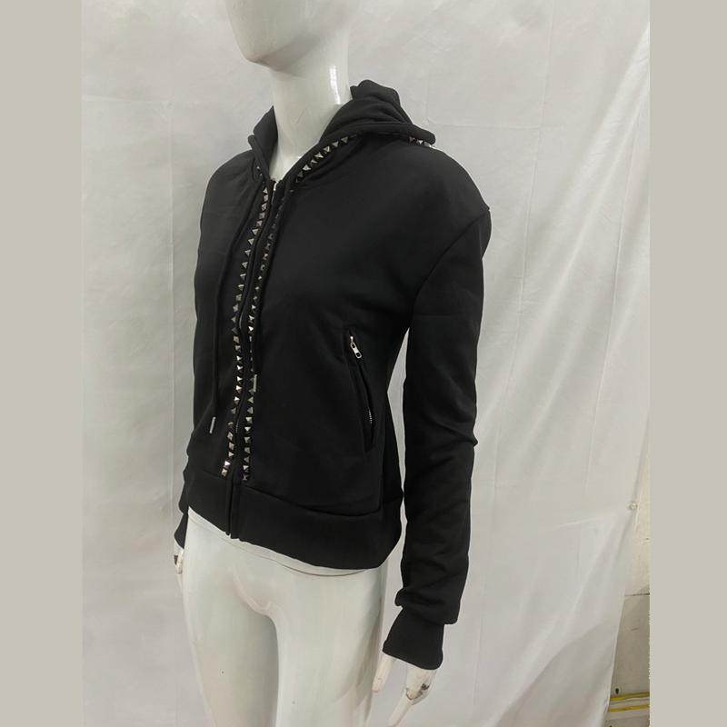 European and American Y2K Fashion Trend Drawstring Style Rhinestone Solid Color Street Hoodie