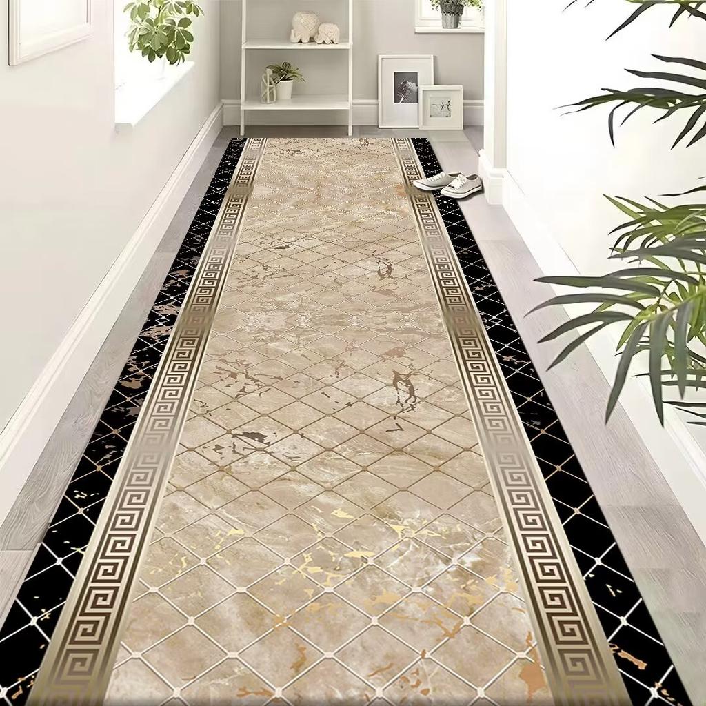 Luxury Golden Long Corridor Carpet Non-slip Washable Hall Runner Carpets Stairway Rug European Style Aisle Carpet Customizable