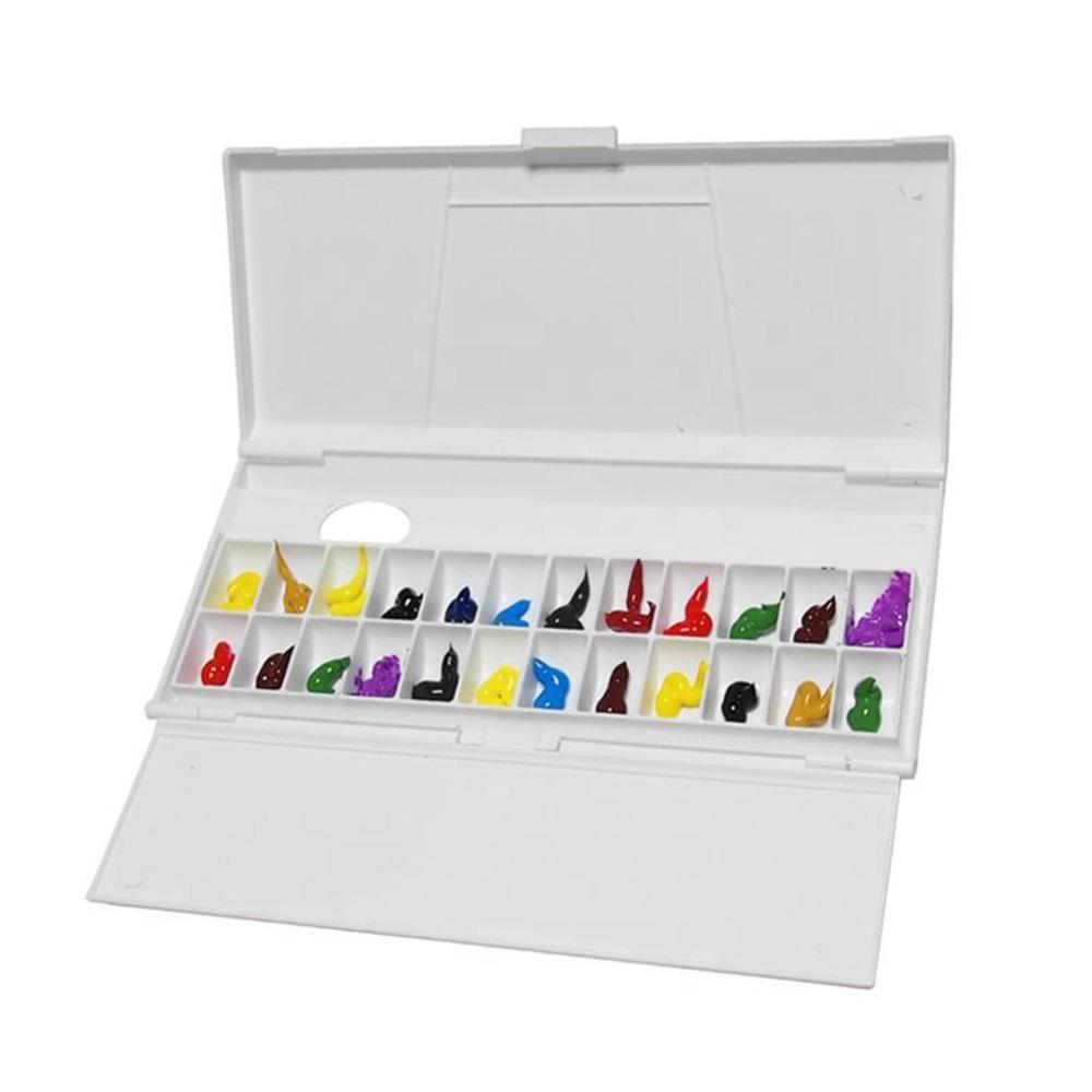 24 Fächer faltbare Malpalette Box Weiß Aquarell Mischschale Outdoor Feld Malerei