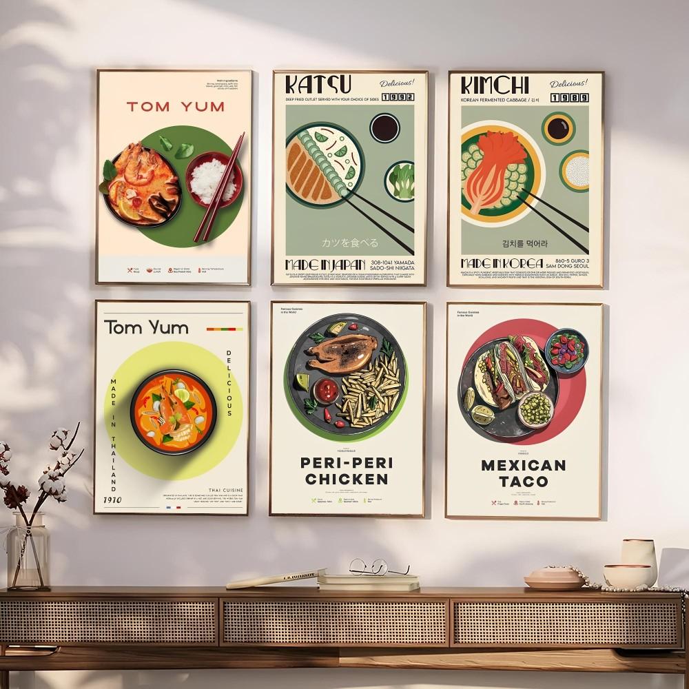 1PC Japanese Style Thai Noodle Abstract Food Poster Self-adhesive Art Waterproof Paper Sticker Coffee House Bar Room Wall Decor