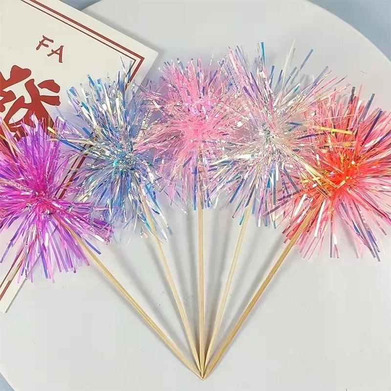 5/20Pcs Birthday Glitter Cake Topper Colorful Fireworks Tassels Cupcake Topper Wedding Baby Shower Baking Dessert Cake Decor