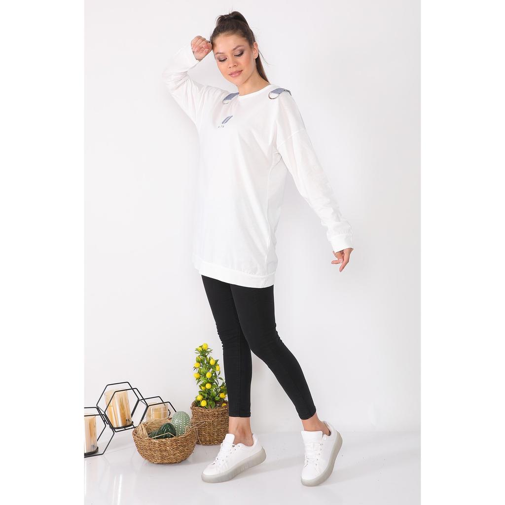 Bag Detailed Loose Design White Color Tunic