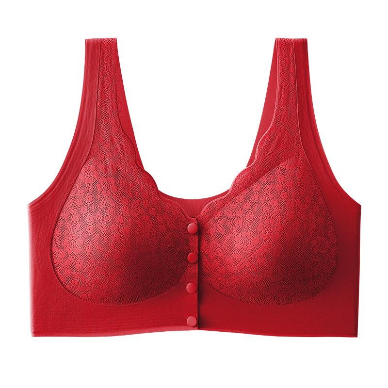 Front Buckle Push Up Plus Size Wireless Lace Back Smoothing Bra For Women