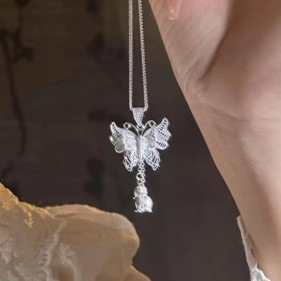 Butterfly Lily Of The Valley Flower Fringe Pendant Necklace New Chinese Light Luxury Elegant Jewelry