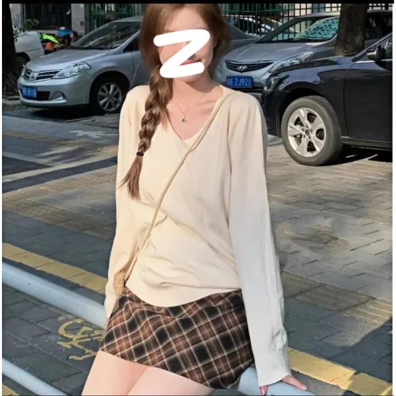 Womens V-Neck Long Sleeve Knit Sweater Loose Fit Solid Color Casual Basic Top Winter