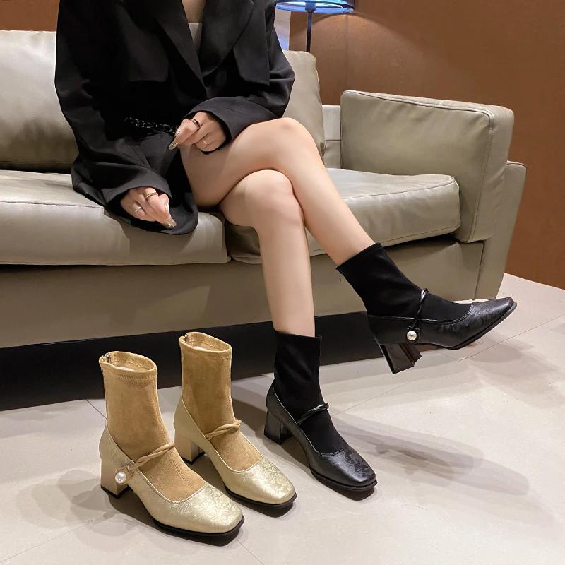Fashion Women Ankle Boots  Side Montage Short Boots for Women Shoes Fashion PU Leather Boots High Heel 8cm Ladies Shoes