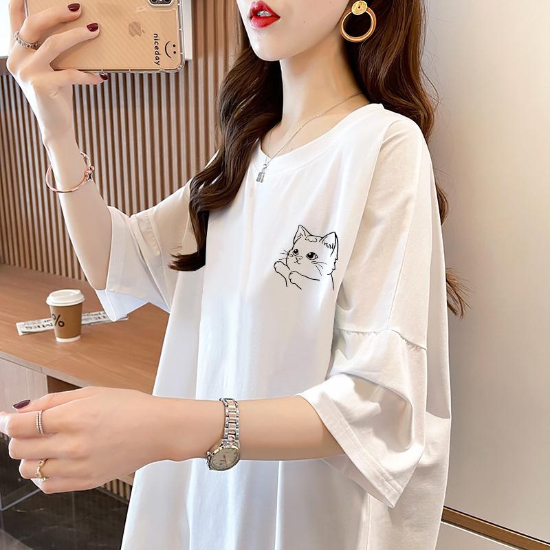 Summer Pure Cotton Women's T-shirts Cute Cartoon Print Hip Hop Streetwear Casual T-Shirt Female Harajuku Oversized Short Sleeve White Y2k Tops