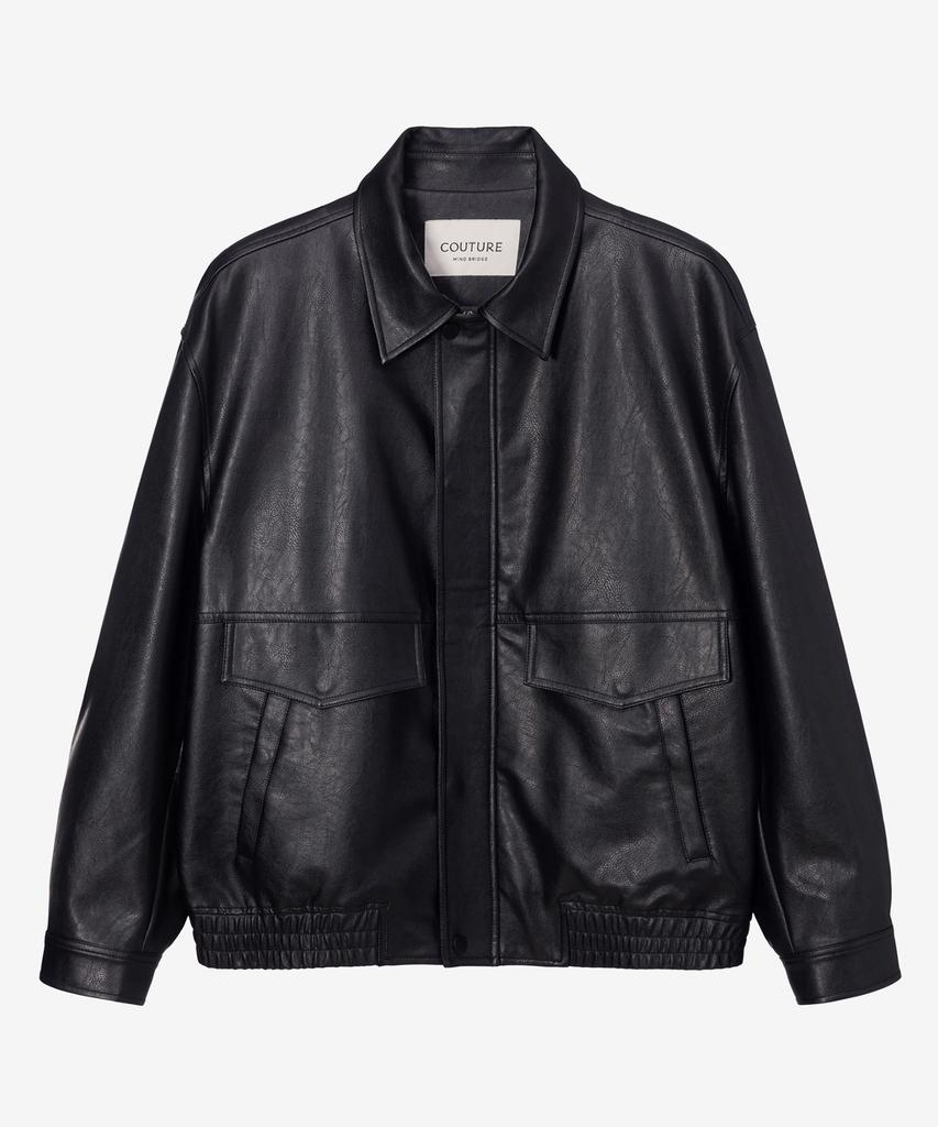 MINDBRIDGE [Couture] Out-Pocket Black Leather Oversized Blouson